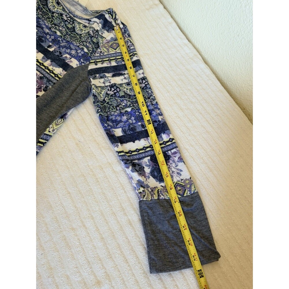 Zenergy by Chico's Large 2 Blue Purple Boho Print Tunic Top Long Sleeve - Picture 13 of 15
